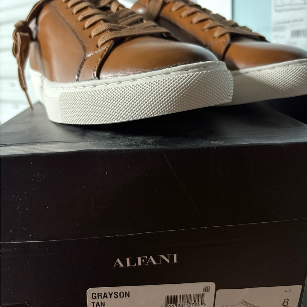 NEW Alfani Grayson Casual Sneakers Mens 8M Shoes Tan Faux Leather